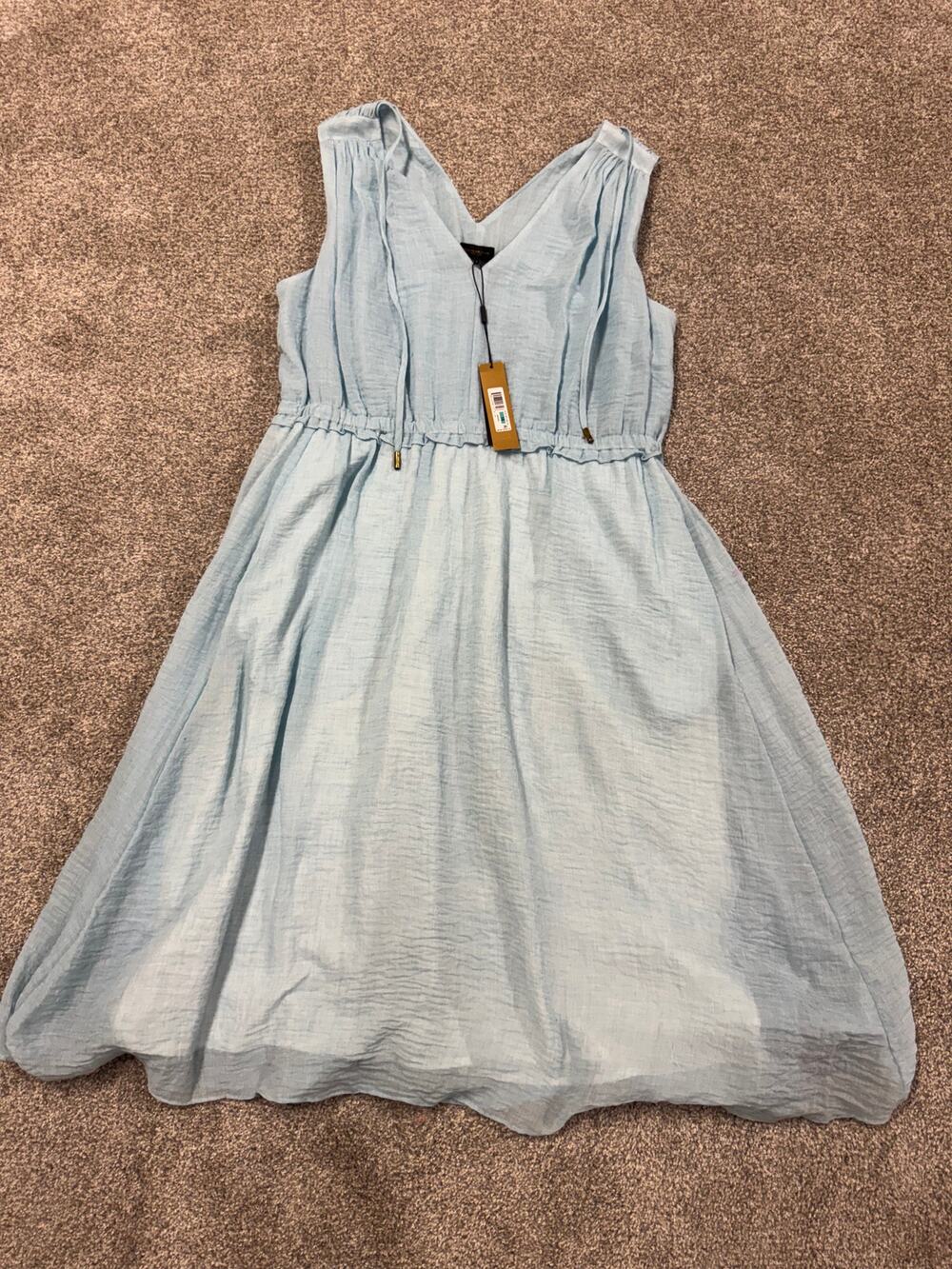 Donna Karan Light Blue Sand Sea & Sky Sleeveless Maxi Dress